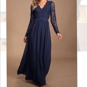 Women’s long sleeve lace maxi dress navy blue